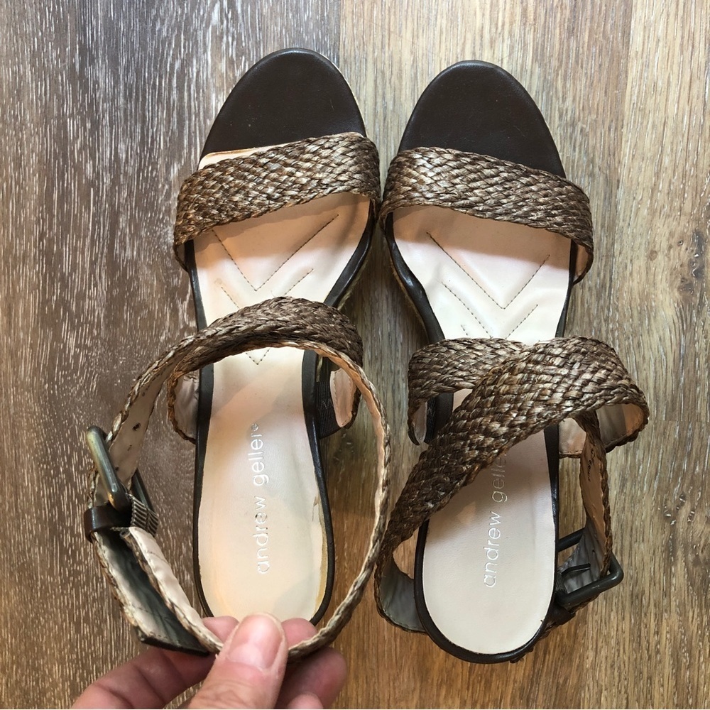 Andrew Geller Mix Womens Espadrille Wedge Sandal Size 9.5 Woven Ankle Strap Boho